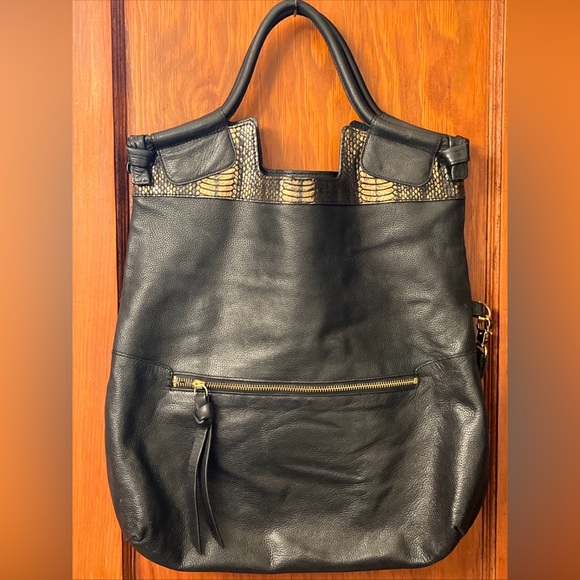 Foley + Corinna Black Leather Multi-Functional Bag with Animal Print Accent EUC - Picture 10 of 16